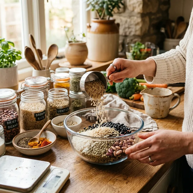 Measuring dry ingredients in kitchen